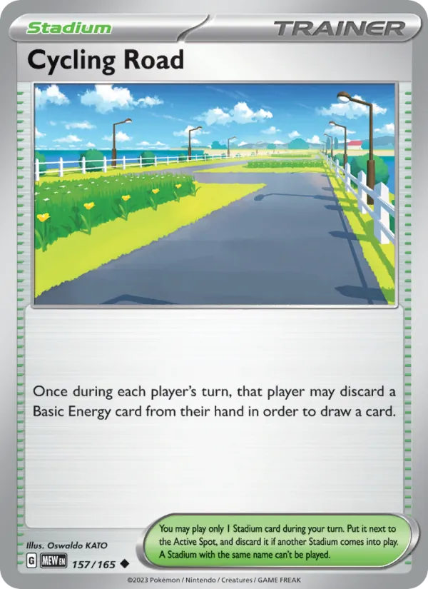 Rarity: Uncommon Number: 165/165 Description: Once during each player's turn, that player may discard a Basic Energy card from their hand in order to draw a card. Card Type: Trainer - Stadium Set: SV2a: Pokemon Card 151