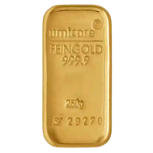 250 Gram Umicore Cast Gold Bar