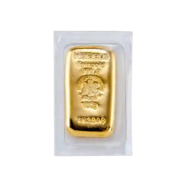 100 Gram Heraeus Cast Gold Bar