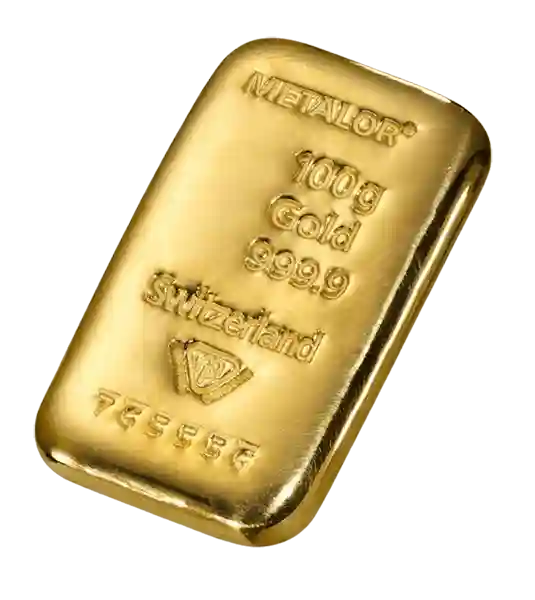 100 Gram Metalor Cast Gold Bar