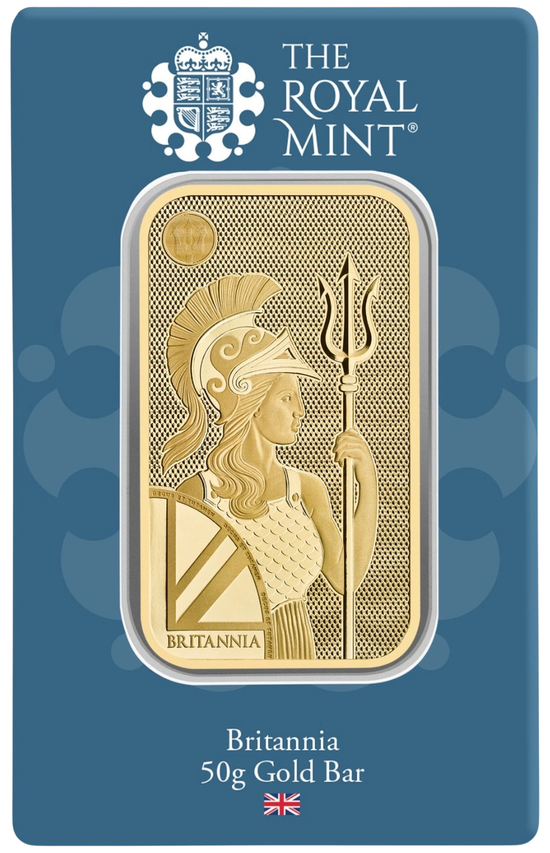 50 Gram Royal Mint Britannia Minted Gold Bar