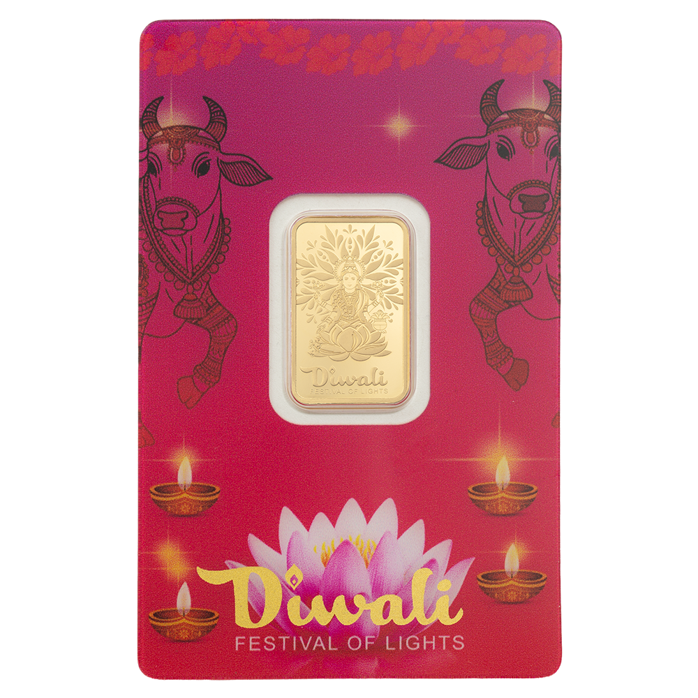 5 Gram PAMP Diwali Lakshmi and Sacred Cow Pure Gold Bar