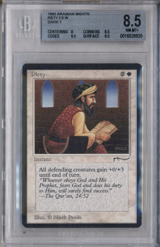 1993 Magic the Gathering Arabian Nights Piety C3 W Dark 1 BGS 8.5