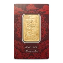 1 oz PAMP Suisse Gold Good Luck Yellow Dragon Bar (New wAssay)