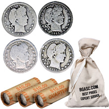 90% Silver Barber Quarters ($1 FV, Circulated)