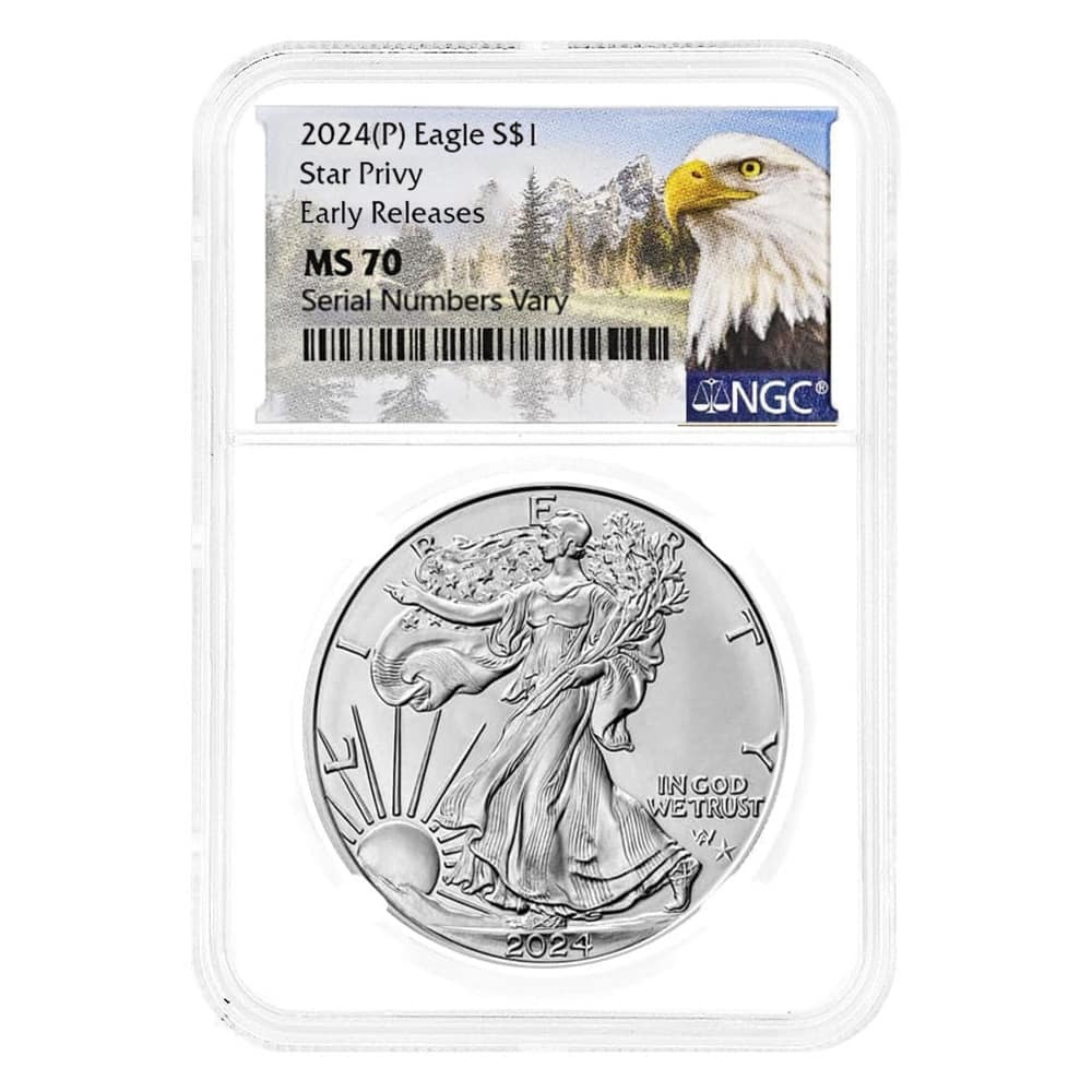 2024 (P) Star Privy 1 oz Silver American Eagle NGC MS 70 ER Mountain