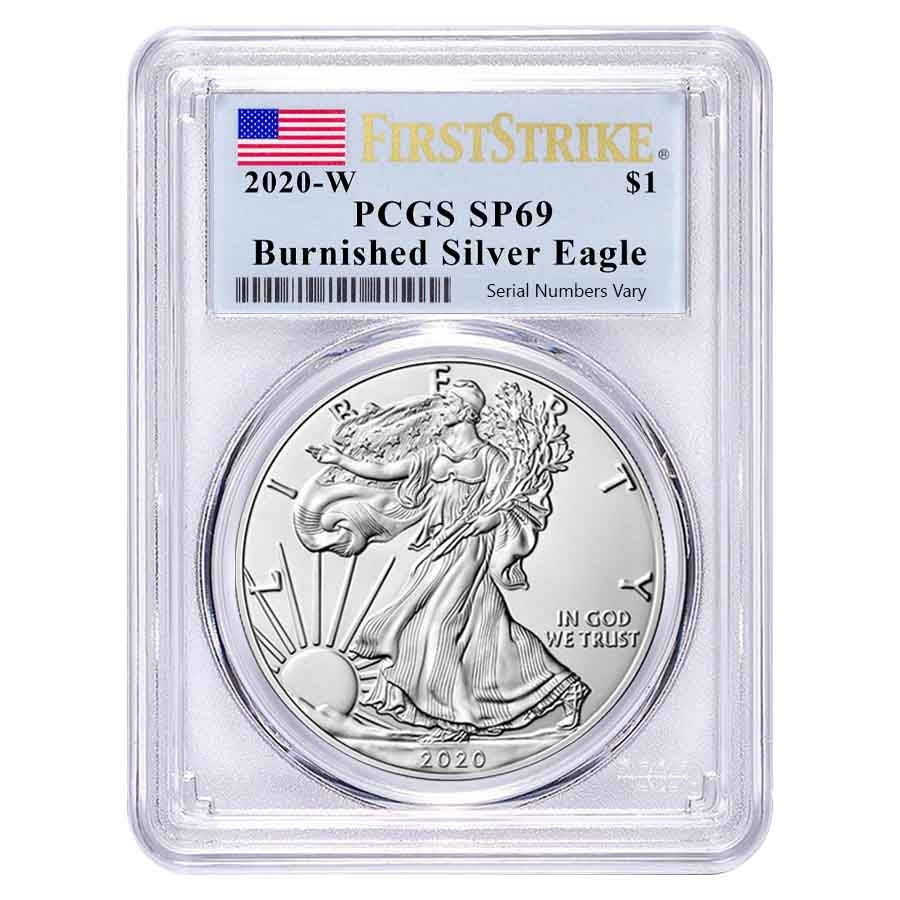 2020-W 1 oz Burnished Silver American Eagle PCGS SP 69 First Strike