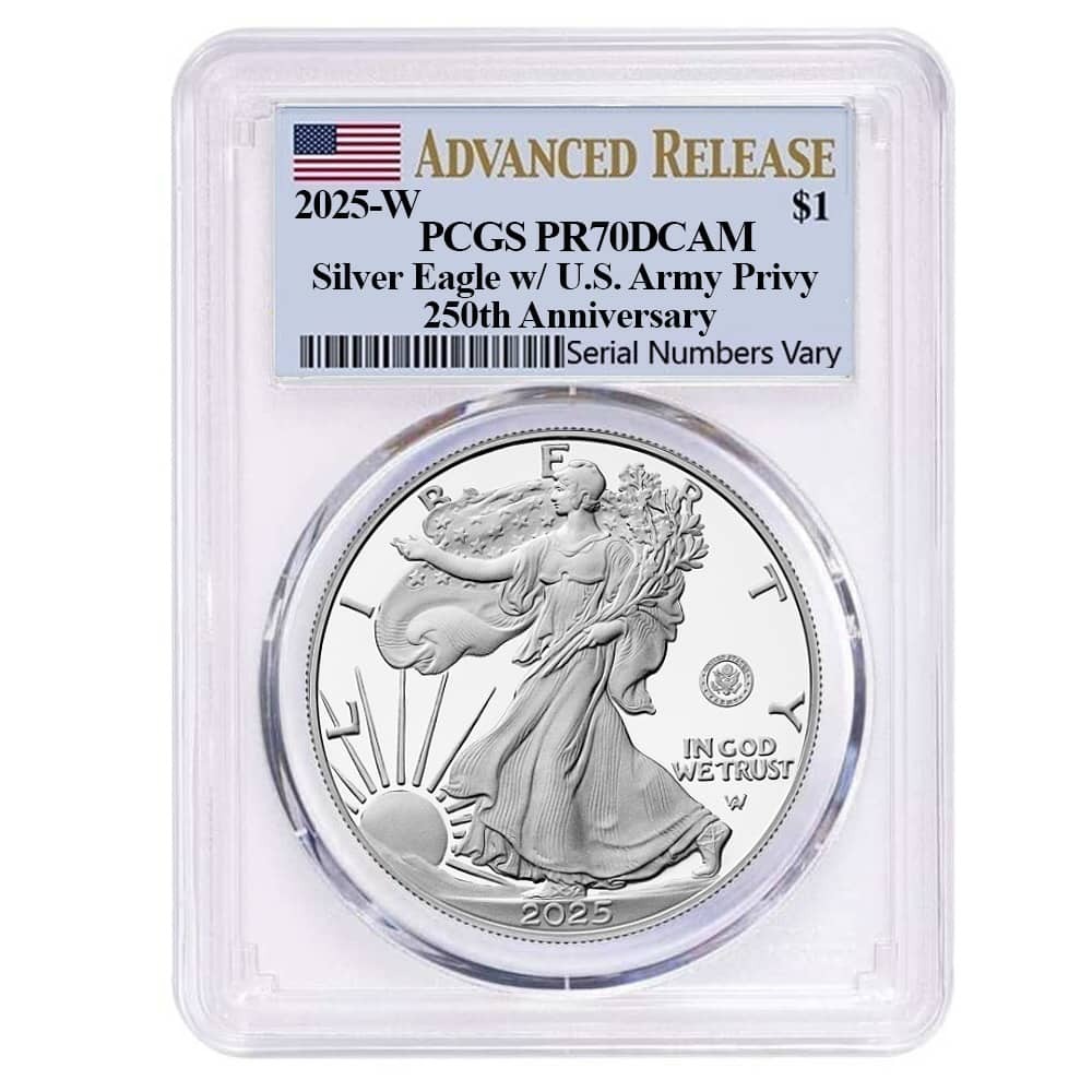 2025-W US Army Privy 1 oz Proof Silver American Eagle PCGS PF 70 AR