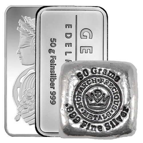 50 Gram Silver Bar (Varied Condition, Any Mint)