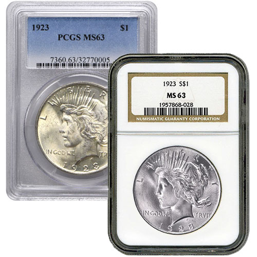 Peace Silver Dollar Coin MS63 (1922-26, 1934-35, PCGS or NGC)