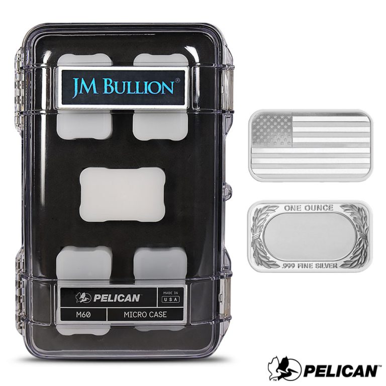 1 oz Silver American Flag Bar Mini Monster Box (100 Bars, JM Bullion Pelican Case, New)