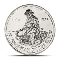 1 oz Silver 1986 Prospector Round Eagle Reverse | Engelhard