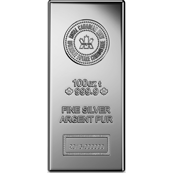 RCM 100 oz Silver Bar – .999 Fine (Royal Canadian Mint)