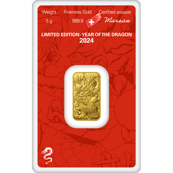 2024 5 Gram Lunar Dragon Gold Bar