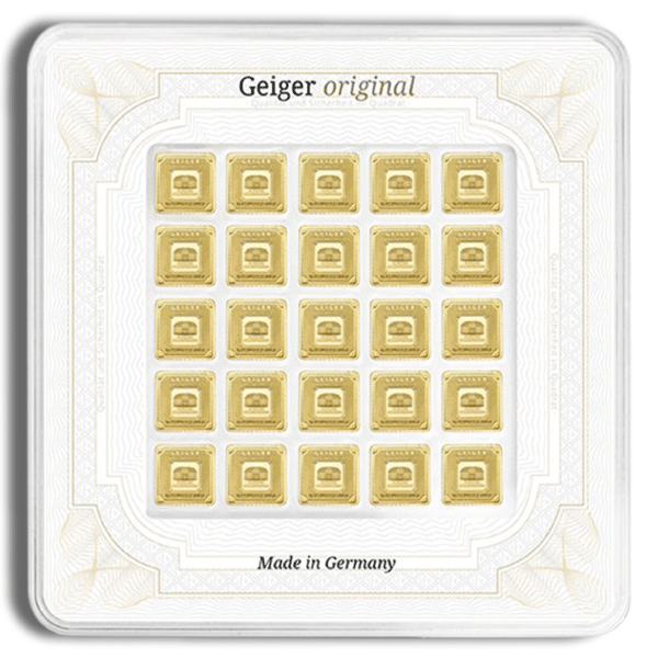 25 x 1 Gram Geiger Gold Bar – Multicard (In Assay)