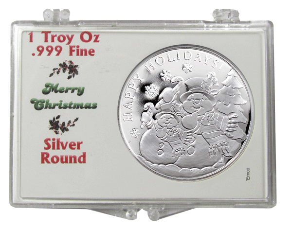 1 oz Christmas Snowman Silver Round In “Merry Christmas” Holder