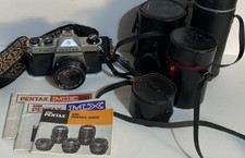Vintage Pentax K1000 Film Camera 35mm Bundle with 5 Lens in Cases Lot Japan