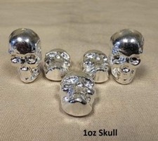 1 oz Skull 999+ Fine Silver Bullion Bar by Yeager's Poured Silver - YPS