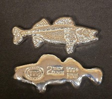 2 oz Fish 999+ Fine Silver Bullion Bar by Yeager's Poured Silver - YPS