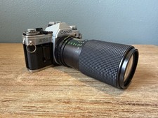Vintage Canon AT-1  35mm Film Camera w/ Sakar  Macron Lens Untested