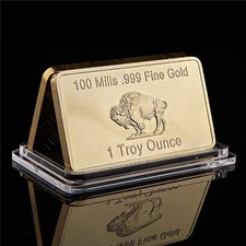 1 OZ - Gold Buffalo Bullion Bar . 999 Fine 24k
