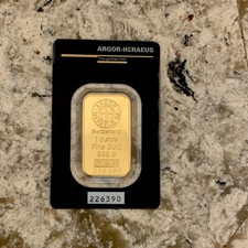 Argor-Heraeus 1 oz Gold Bar, 999.9 Fine Fineness, Bar Shape in Assay Card
