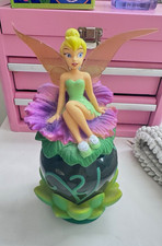 Disney Tinker Bell Fairy Figurine on Flower Base Removable Lid/Container 5-6.9"