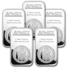 1 oz Silver Bar (lot of 5) By APMEX .999 Fine