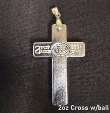 2 oz Cross w/Bail 999+ Fine Silver Bullion Bar Yeager's Poured Silver - YPS