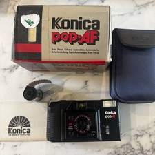 Konica Pop-AF 35mm Film Camera Battery Tested Box Case Manual Vintage Japan