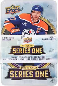 2025/26 Upper Deck Series 1 Hockey Trading Card Tin (Three Young Guns Rookie Cards Per Box)