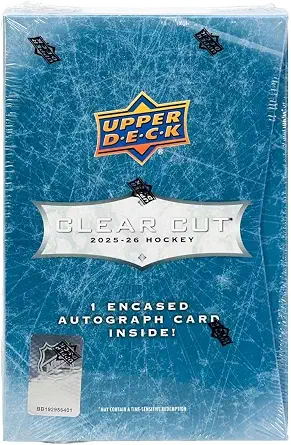 2025/26 Upper Deck Clear Cut Hockey box (ONE encased Autograph card/bx). :::PLEASE NOTE: This release contains ONE card, in total, per box.
