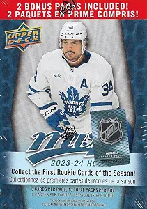 2023 2024 Upper Deck M V P Hockey Series Unopened Blaster Box of 15 Packs with Chance for Rookies Plus #1 Draft Picks Cards and Blaster Exclusive Gold Scripts