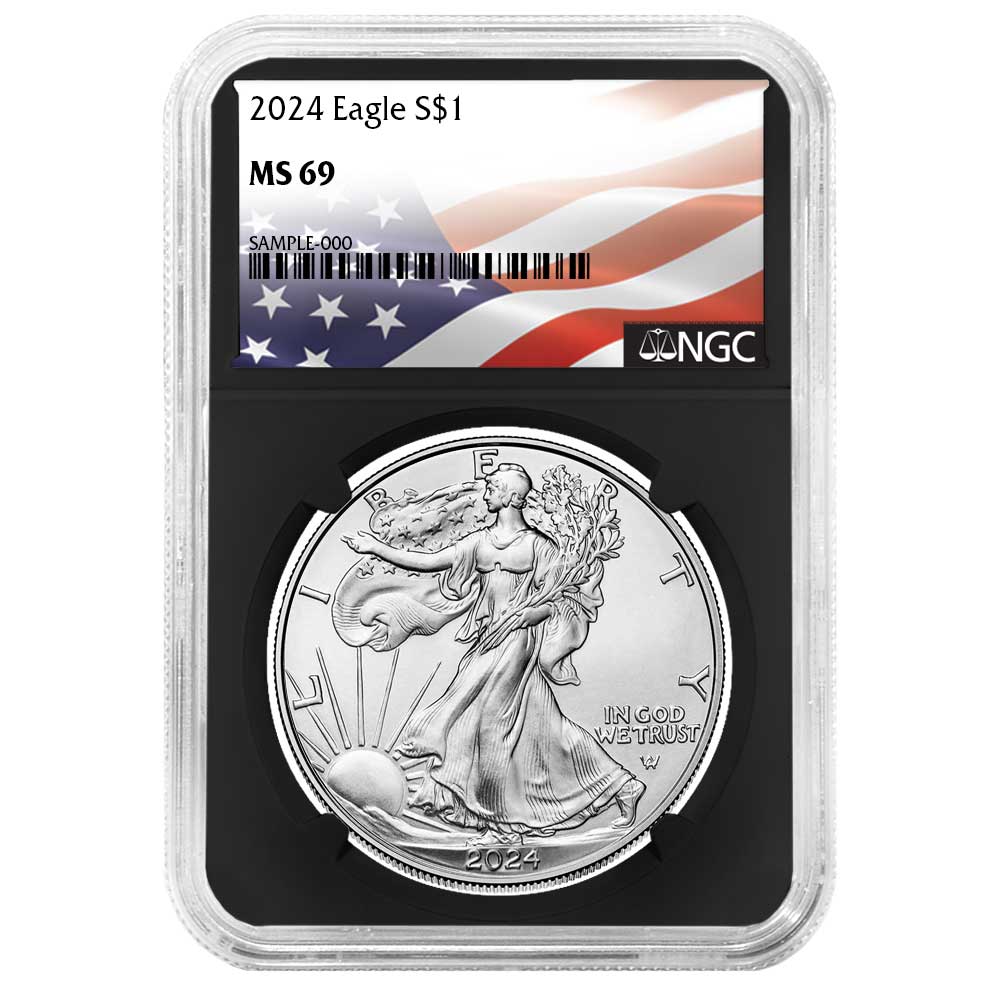 2024 $1 American Silver Eagle NGC MS69 Flag Label Retro Core