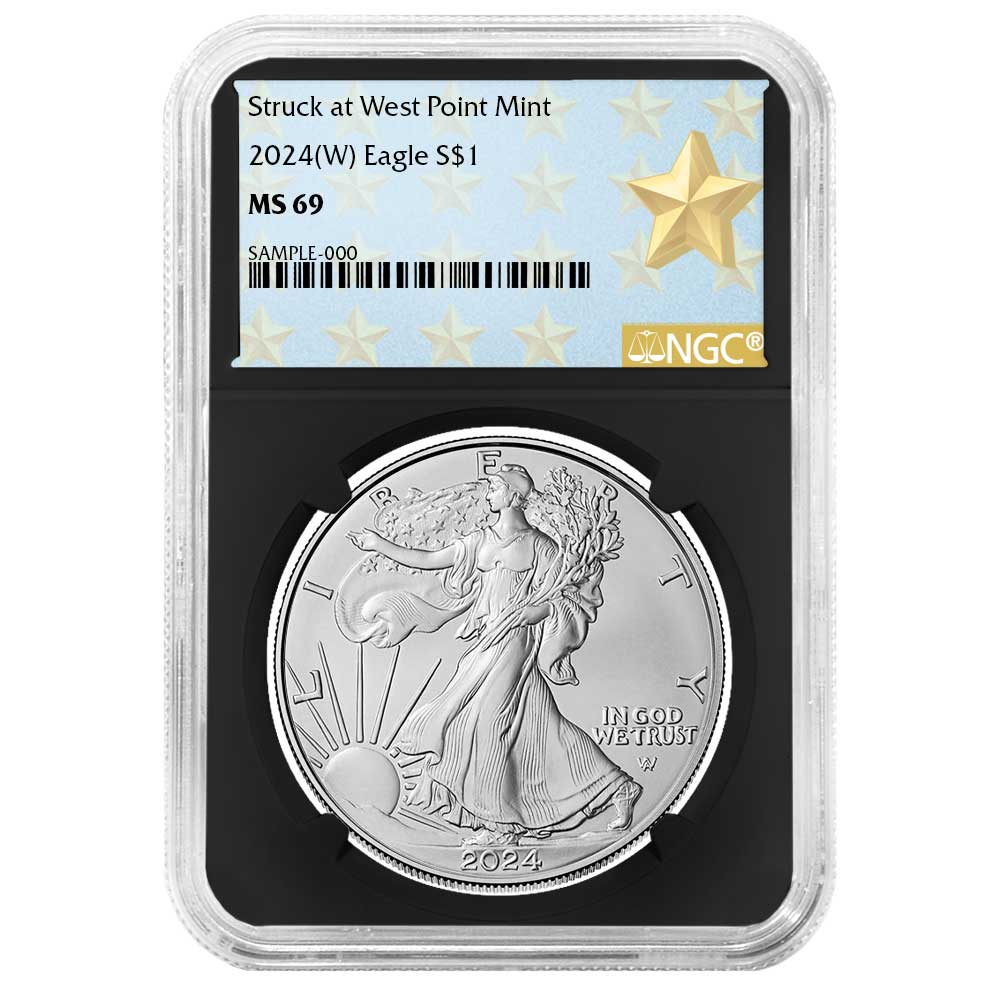 2024 (W) $1 American Silver Eagle NGC MS69 West Point Star Label Retro Core