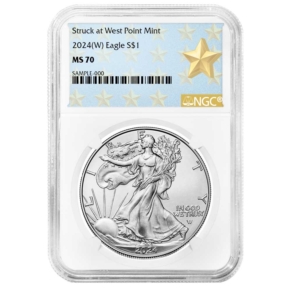 2024 (W) $1 American Silver Eagle NGC MS70 West Point Star Label