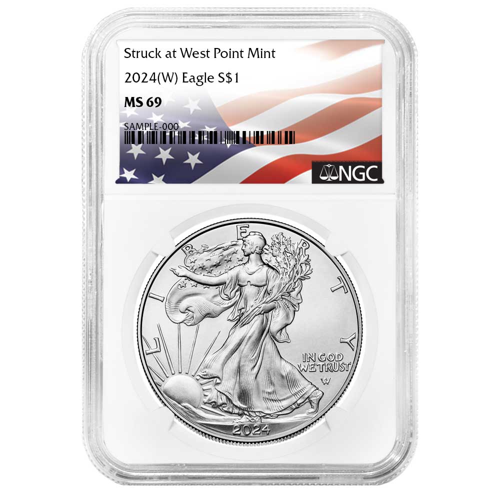 2024 (W) $1 American Silver Eagle NGC MS69 Flag Label