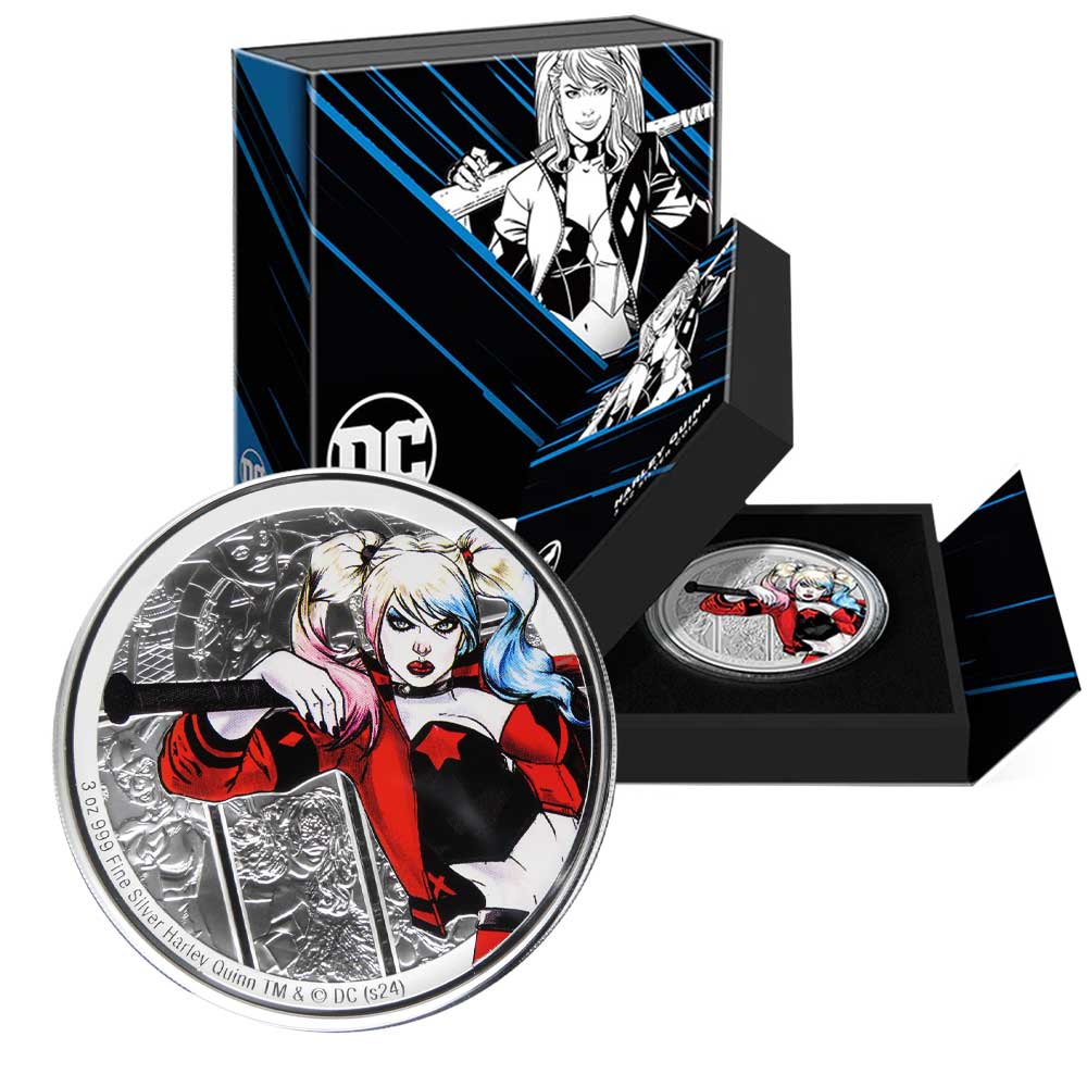 2024 DC Villain Harley Quinn 3 oz Silver Coin By NZ Mint Mintage of 1000