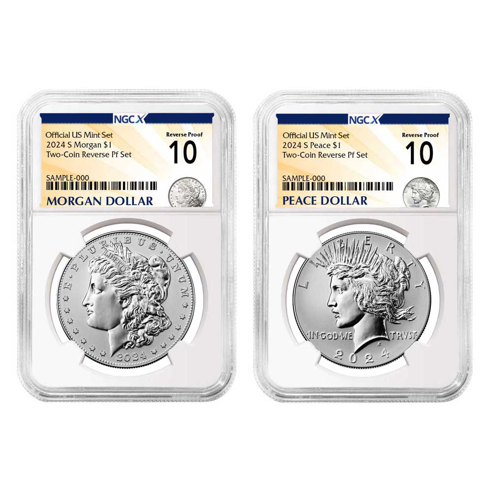 2024-S Reverse Proof $1 Morgan and Peace Silver Dollar 2pc Set NGCX PF10 Morgan &amp; Peace X Label