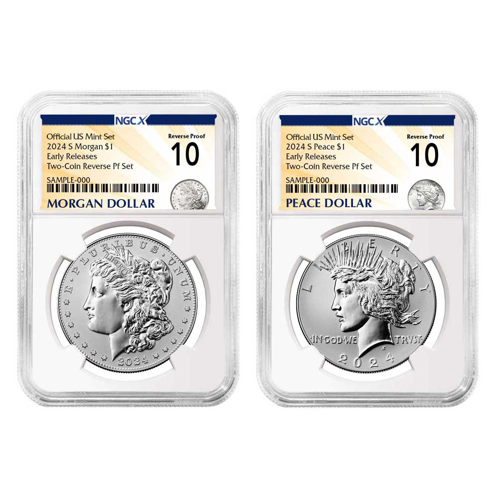 2024-S Reverse Proof $1 Morgan and Peace Silver Dollar 2pc Set NGCX PF10 ER Morgan &amp; Peace X Label
