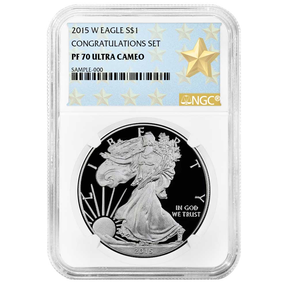 2015-W Proof $1 American Silver Eagle Congratulations Set NGC PF70UC West Point Star Label