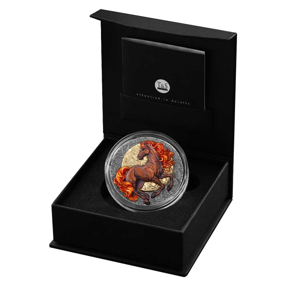 2026 $5 Fire Horse 2 oz High Relief Antiqued Silver Coin by T&amp;S Coin Mintage of 426