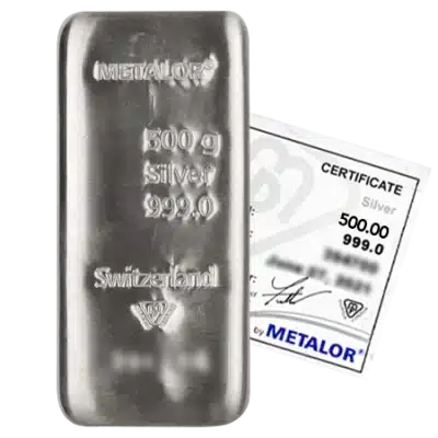 Metalor 500 Gram Silver Bar