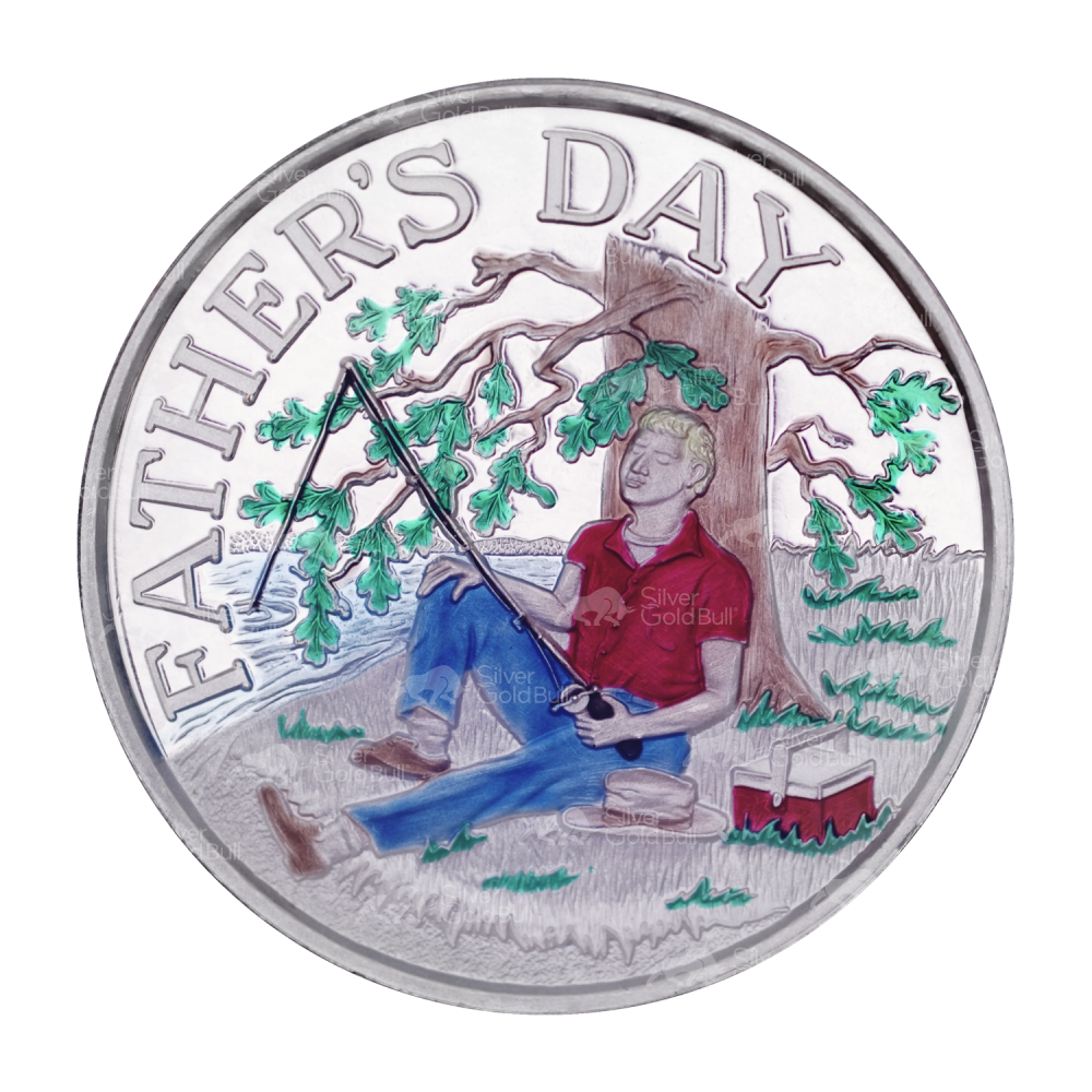 1 oz Fathers Day Fishing Red Colourized Silver Round | Silvertowne Mint