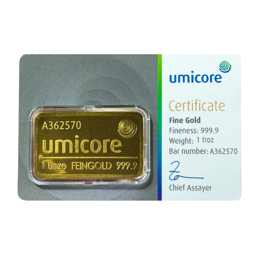 1oz Umicore 999.9 Fine Gold Bar