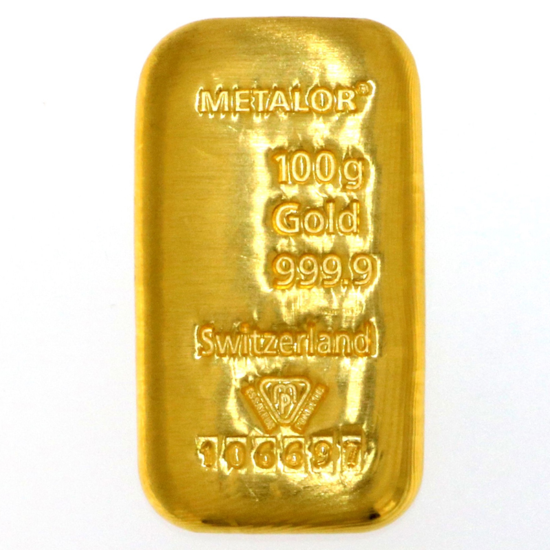100g Metalor 999.9 Fine Gold Bar Casted