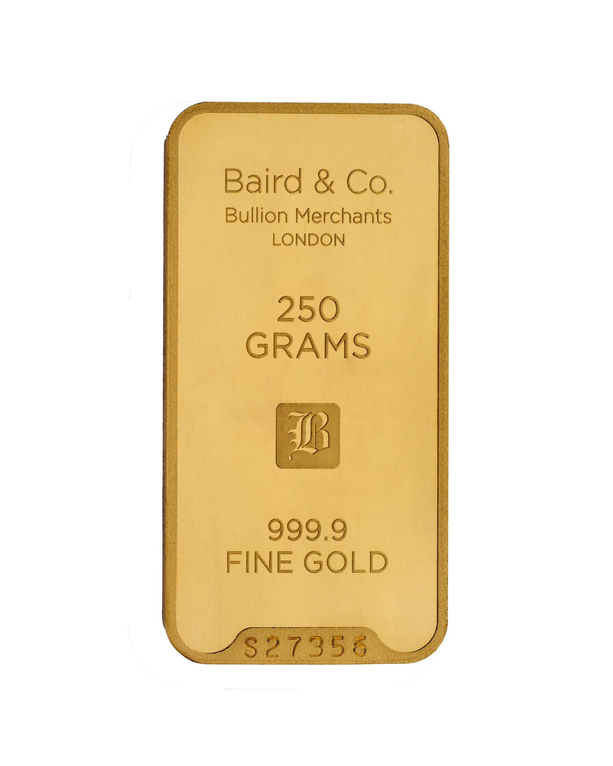 250g Baird & Co 999.9 Fine Gold Bar Minted