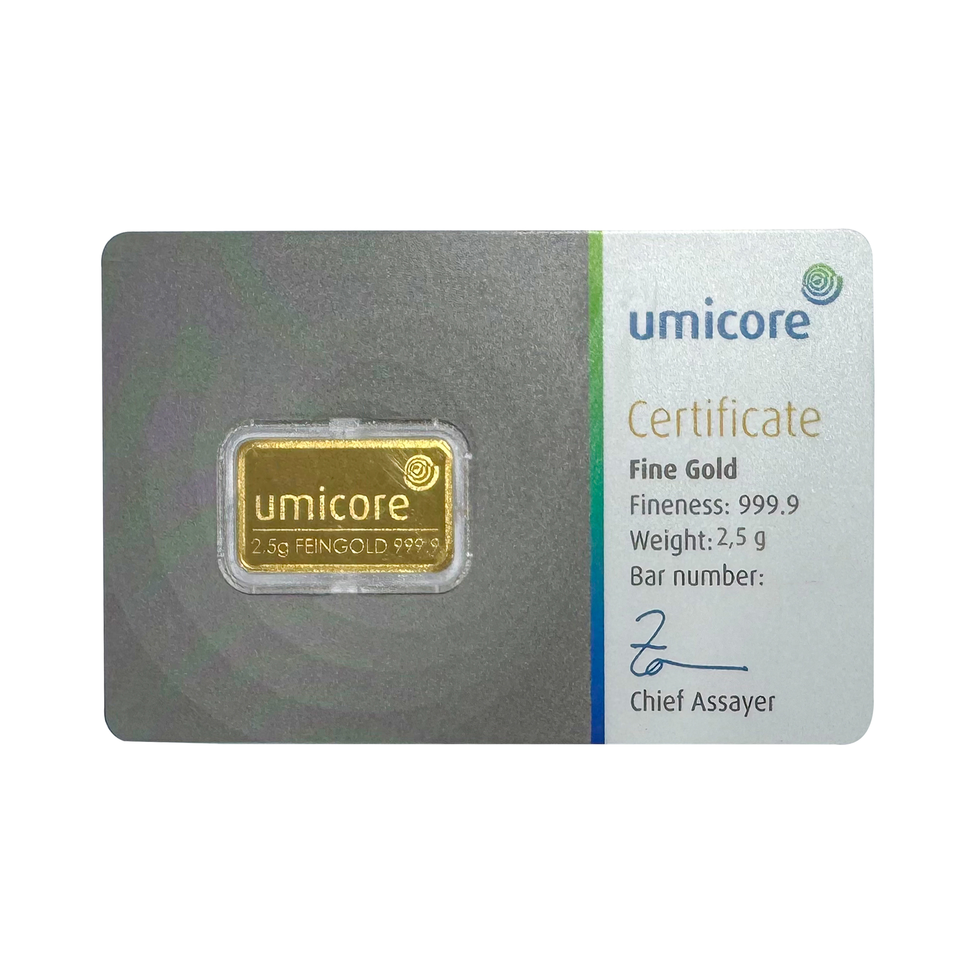 2.5g Umicore 999.9 Fine Gold Bar