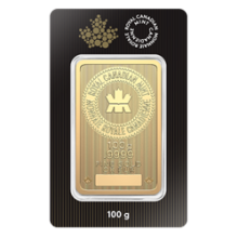 100 Gram Royal Canadian Mint (RCM) Gold Bar (in Assay)