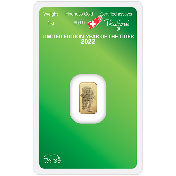 Argor-Heraeus 2022 Tiger 1 gram Gold Bar (New in Assay)